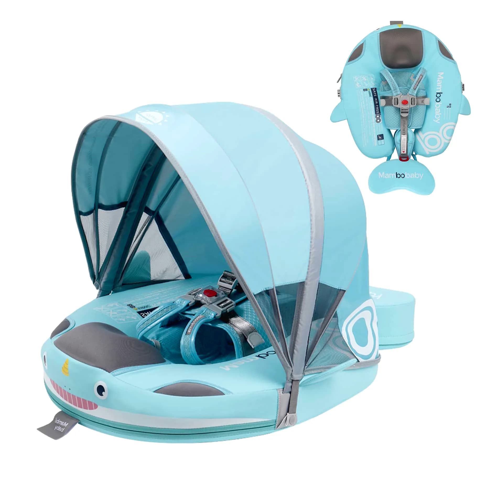 Luckclubtojoy Mambobaby Float Non-Inflatable Baby Pool Float with UPF 50+ Canopy and Tail | Full Protection for Babies 3-24 Months — O04ngreen-o04ngctrurbkmh01o04