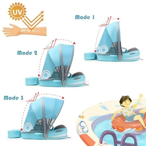 Luckclubtojoy Mambobaby Float Non-Inflatable Baby Pool Float with UPF 50+ Canopy and Tail | Full Protection for Babies 3-24 Months thumbnail 2