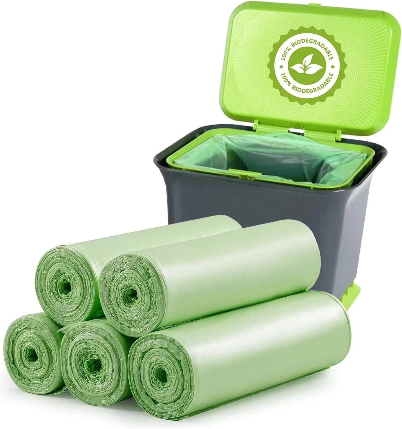 Aoriyar Compost Trash Bags 1.2 Gallon | Biodegradable & Leakproof 120 Count — Green