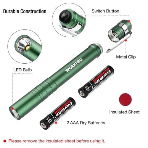WORKPRO LED Pen Light 4-Pack Green | Pocket Flashlight with Clip & 2AAA Batteries Included thumbnail 6