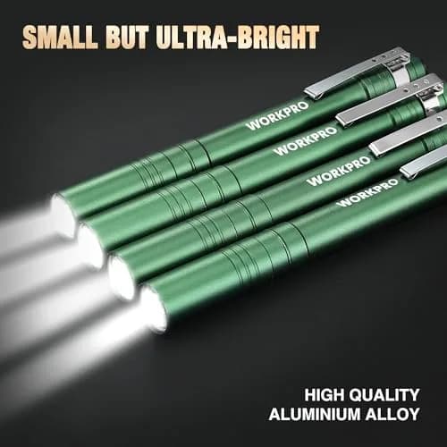 WORKPRO LED Pen Light 4-Pack Green | Pocket Flashlight with Clip & 2AAA Batteries Included thumbnail 3