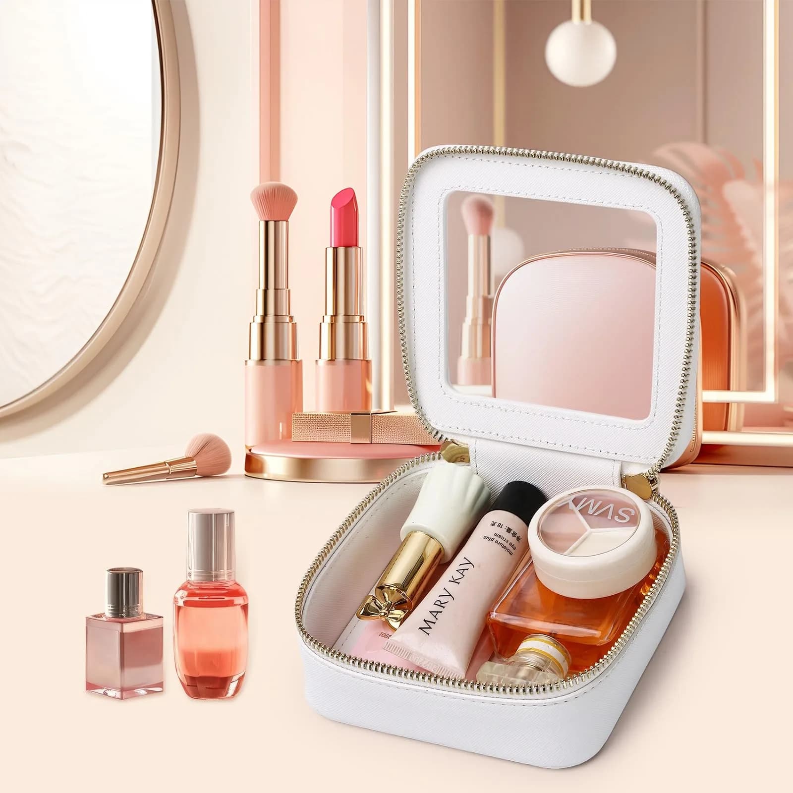 Pinkmik A/White MINI Clear Makeup Bag, TSA Approved Travel Cosmetic Case - view 4