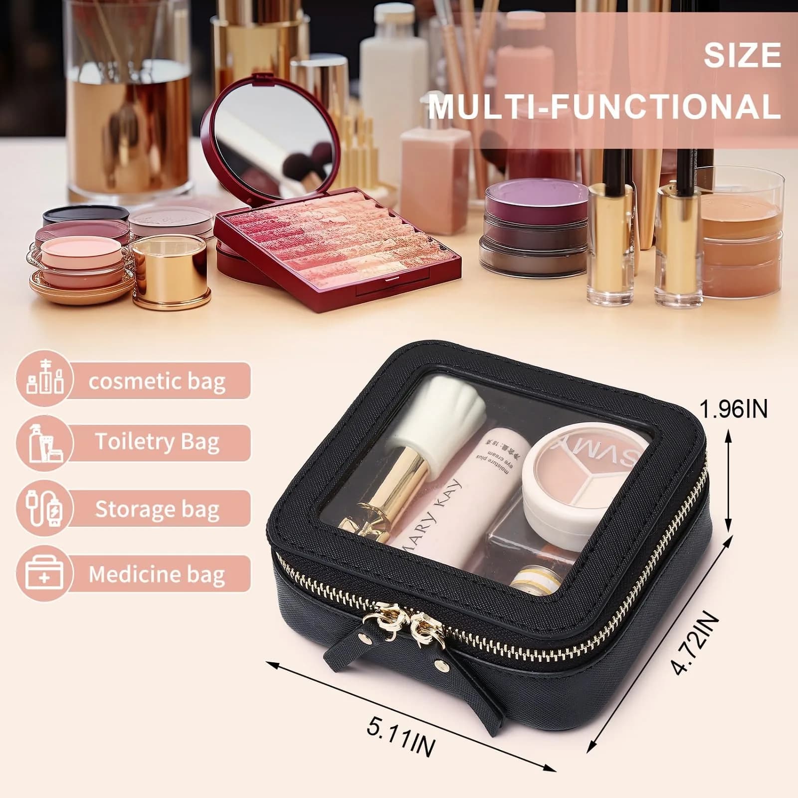 Pinkmik A/Black MINI Clear Makeup Bag - TSA Approved Travel Cosmetic Case - view 3
