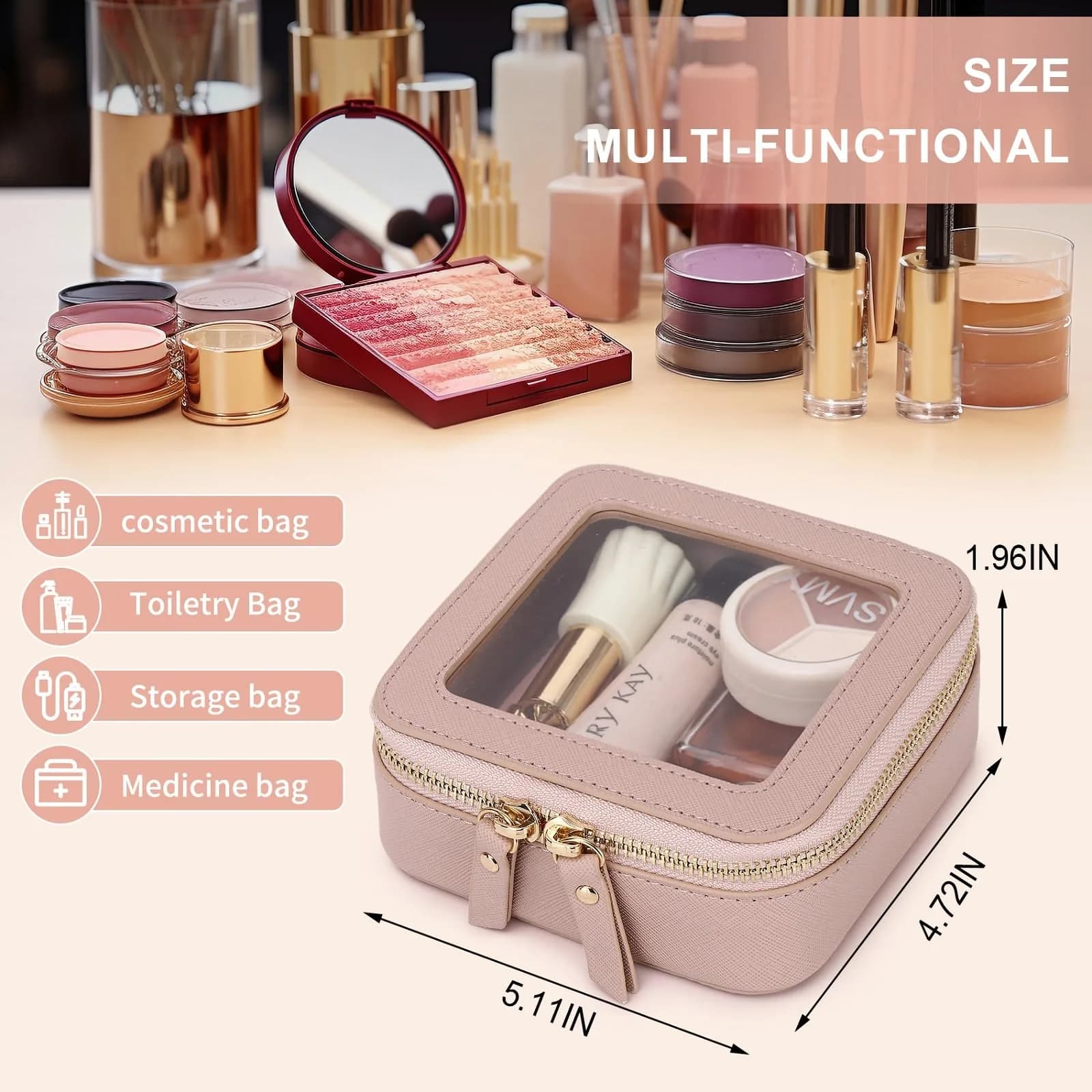 Pinkmik Pink MINI Clear Makeup Bag - TSA Approved Travel Cosmetic Case - view 3