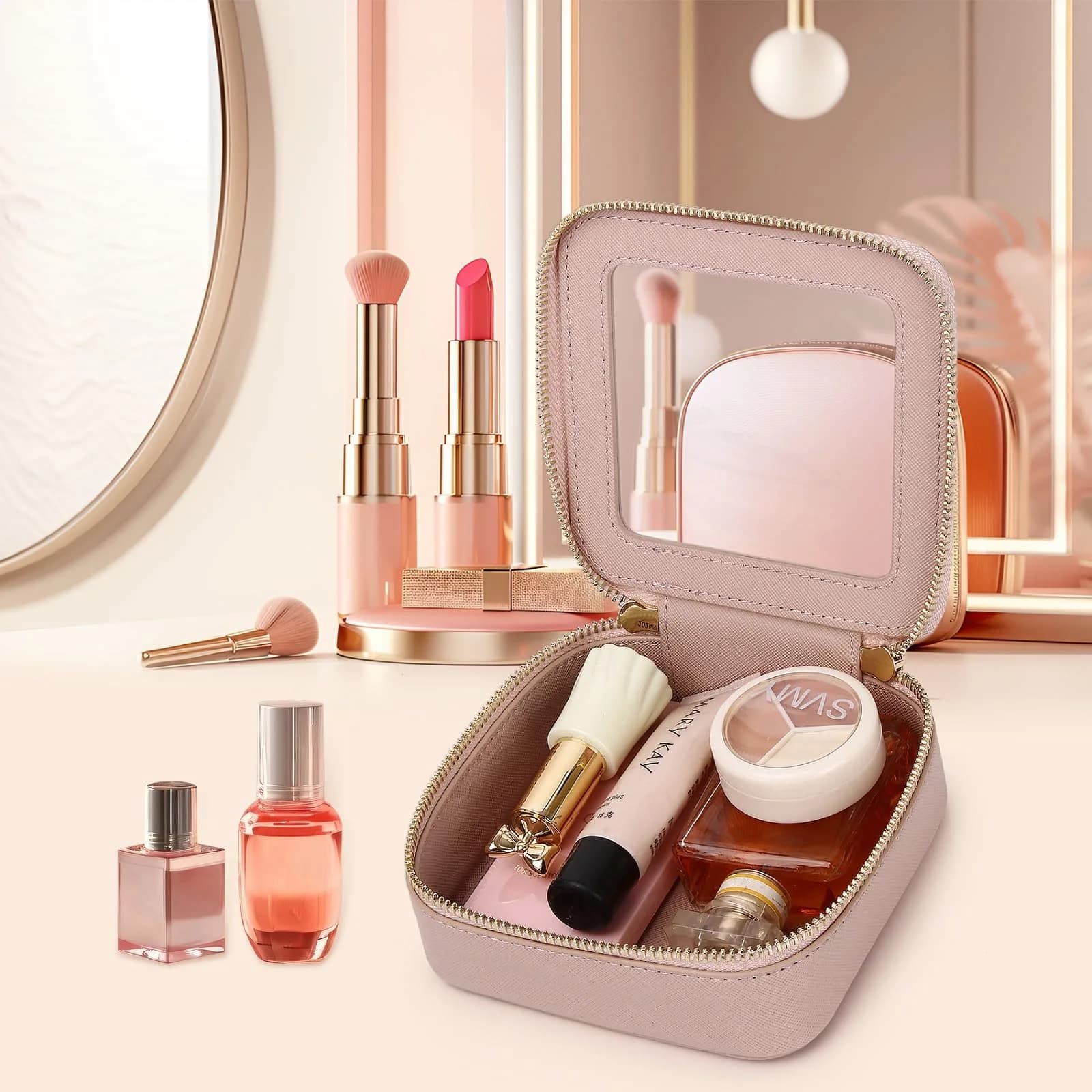 Pinkmik Pink MINI Clear Makeup Bag - TSA Approved Travel Cosmetic Case - view 4