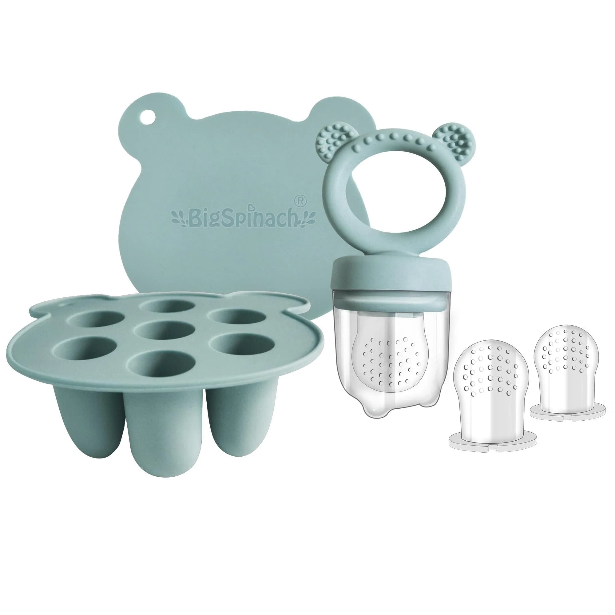 BIGSPINACH Silicone Baby Food Freezer Tray with Teething Popsicle Molds | Baby Fruit Feeder & Breastmilk Teether