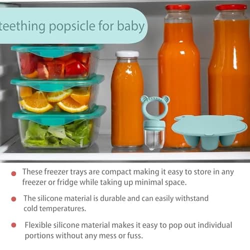 BIGSPINACH Silicone Baby Food Freezer Tray with Teething Popsicle Molds | Baby Fruit Feeder & Breastmilk Teether thumbnail 6