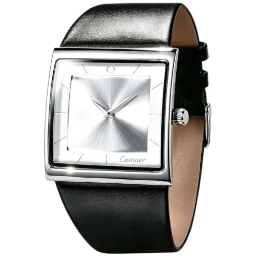 SIBOSUN Men's Square Watch Minimalist Quartz Analog Leather Strap Watch 40mm | Classic Silver Dial thumbnail 1