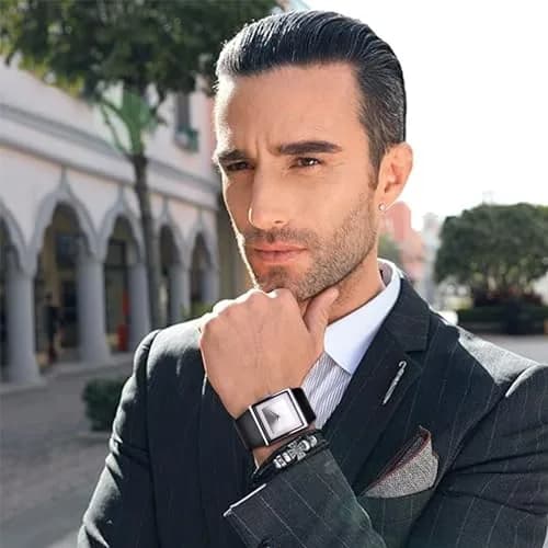 SIBOSUN Men's Square Watch Minimalist Quartz Analog Leather Strap Watch 40mm | Classic Silver Dial thumbnail 4