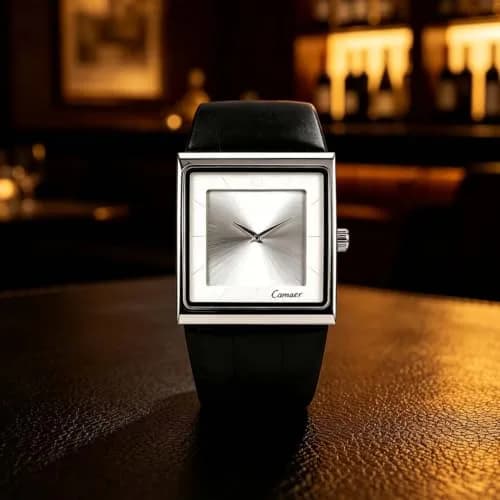 SIBOSUN Men's Square Watch Minimalist Quartz Analog Leather Strap Watch 40mm | Classic Silver Dial thumbnail 3