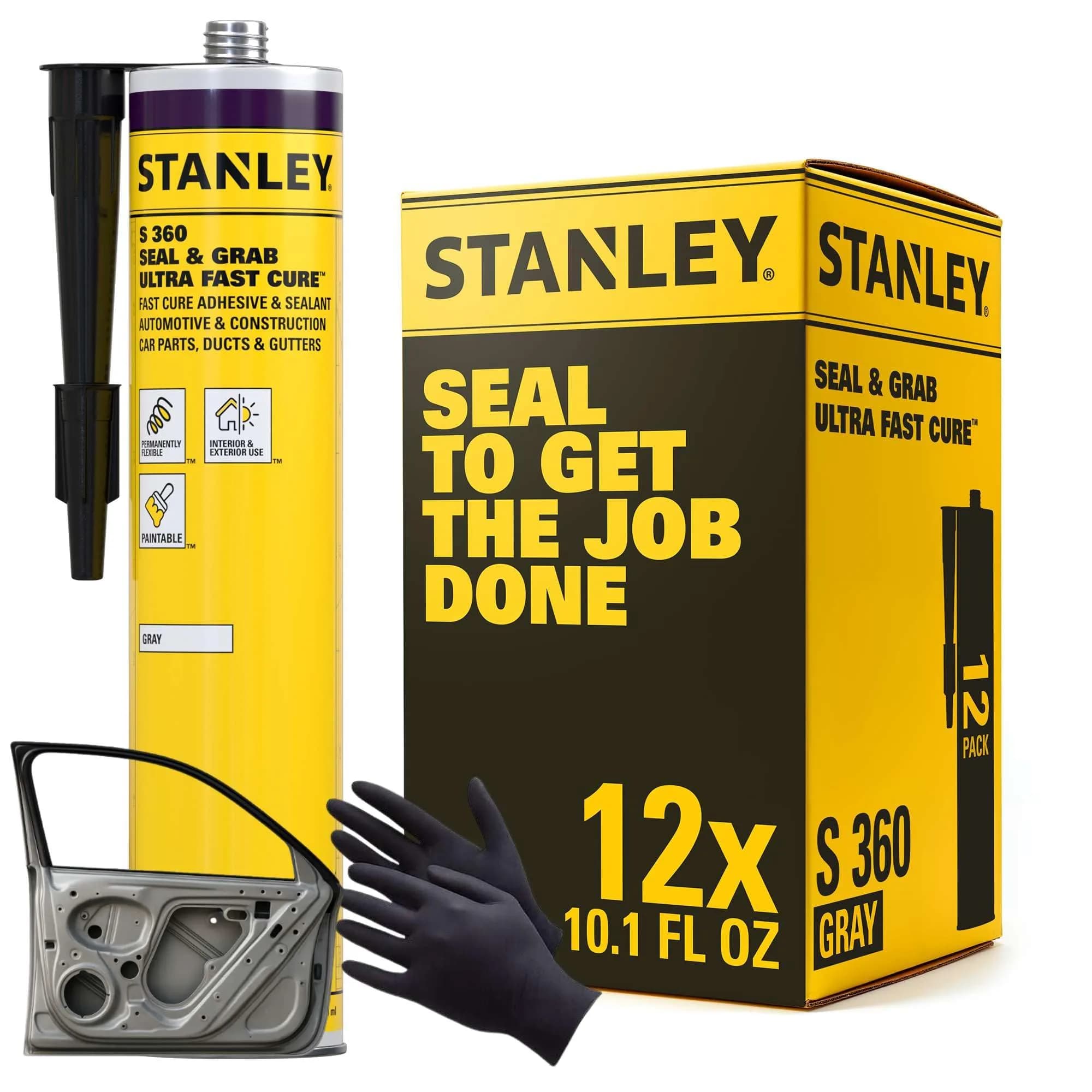 STANLEY S360 Seam Sealer Automotive 12 Pack | Ultra Fast Cure, Flexible & Durable, Gray