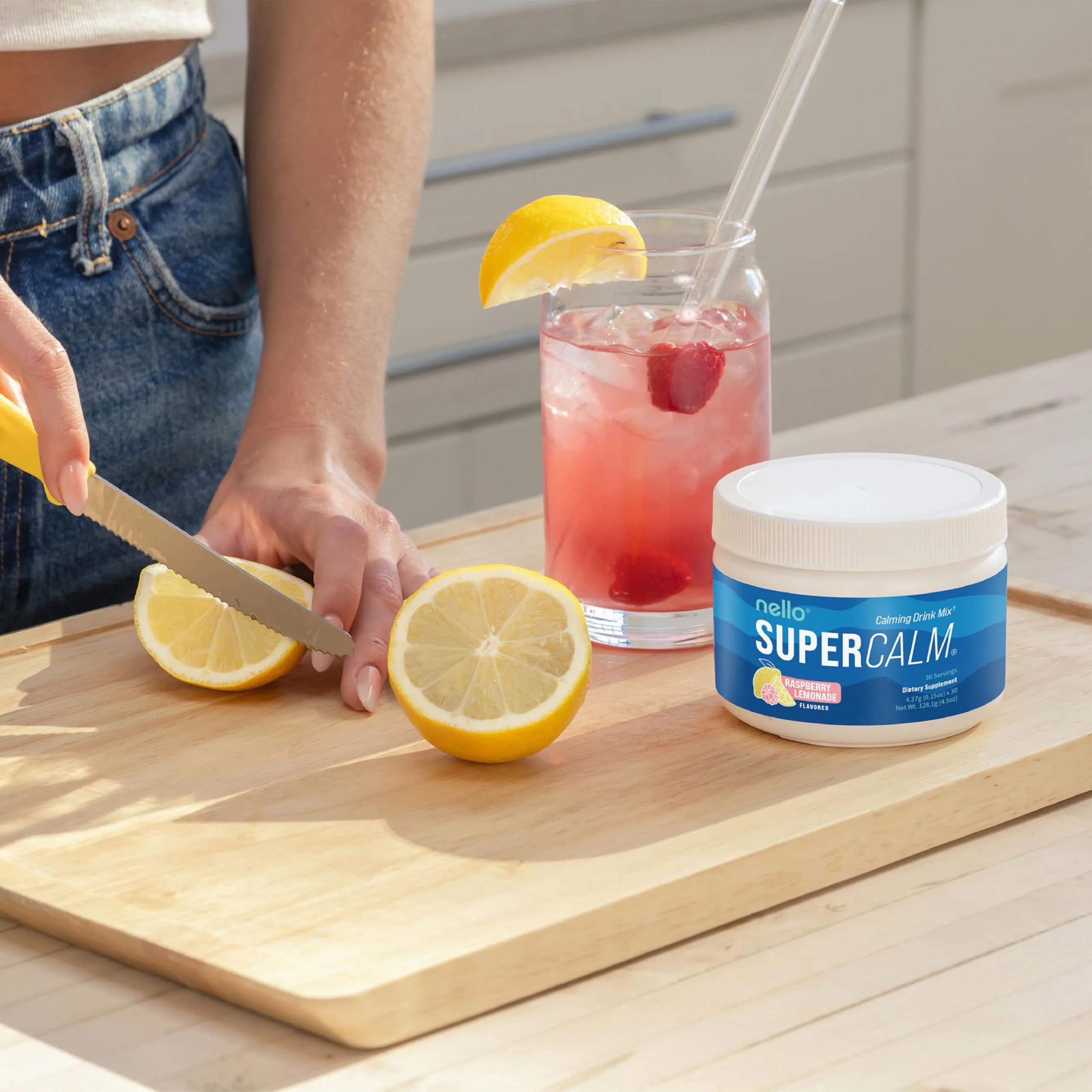 Nello Supercalm Raspberry Lemonade Powdered Drink Mix Tub, 30 Servings | Supports Calm & Sleep - view 2