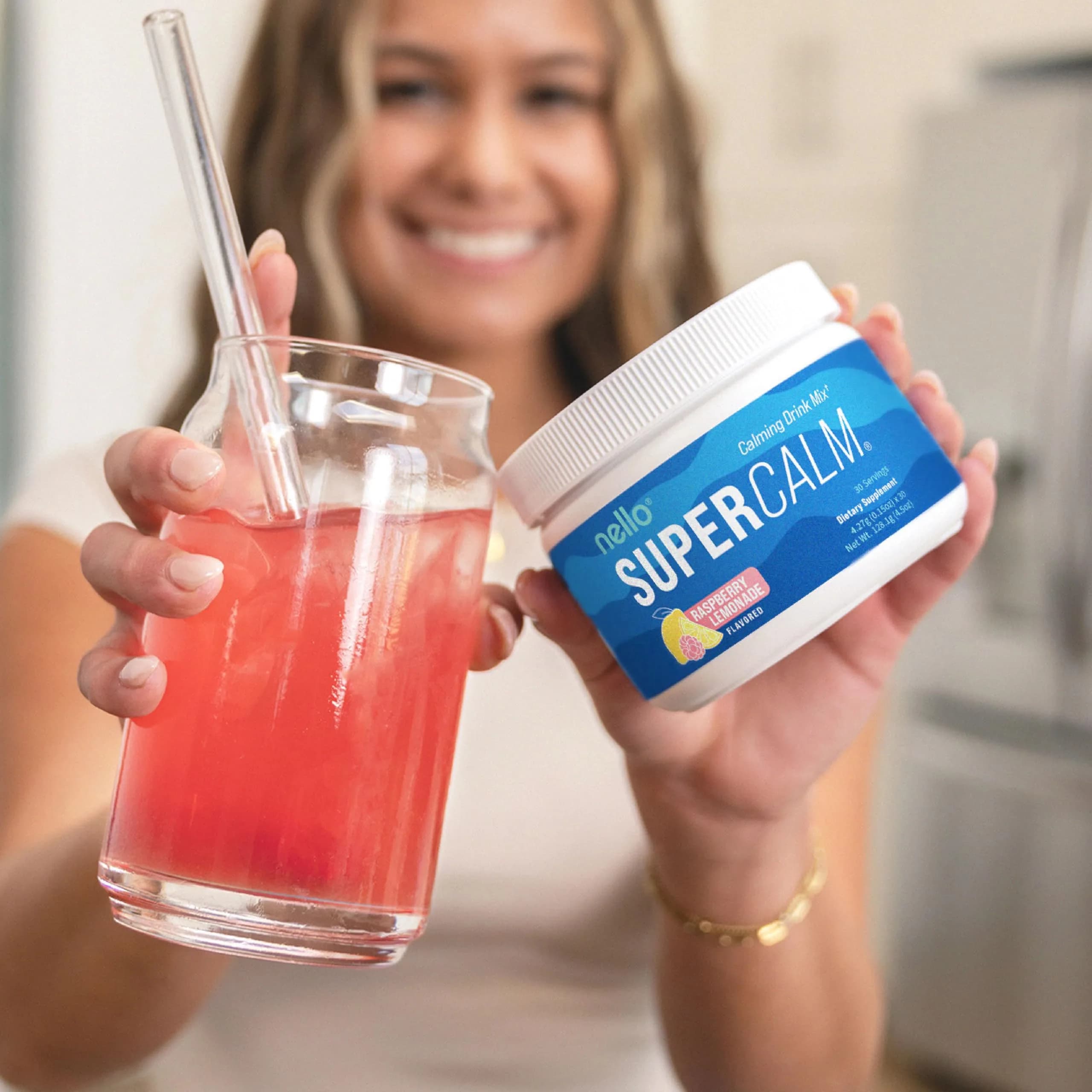 Nello Supercalm Raspberry Lemonade Powdered Drink Mix Tub, 30 Servings | Supports Calm & Sleep - view 3