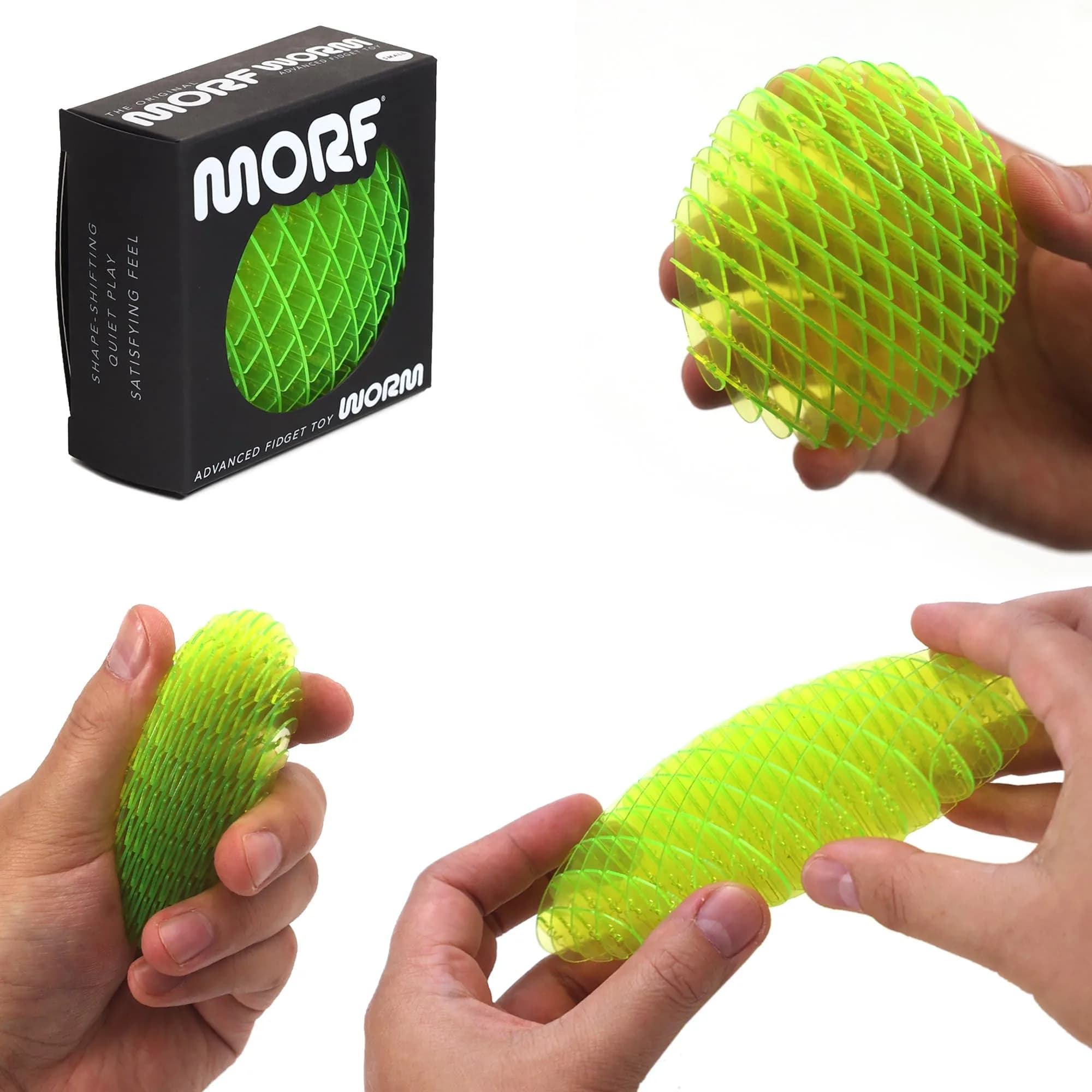 morf Worm 3D Sensory Figgy Fidget Toy, Large, 13.3 cm (5.24 inches) | Bend, Stretch & Wiggle for Focus — Green / Small