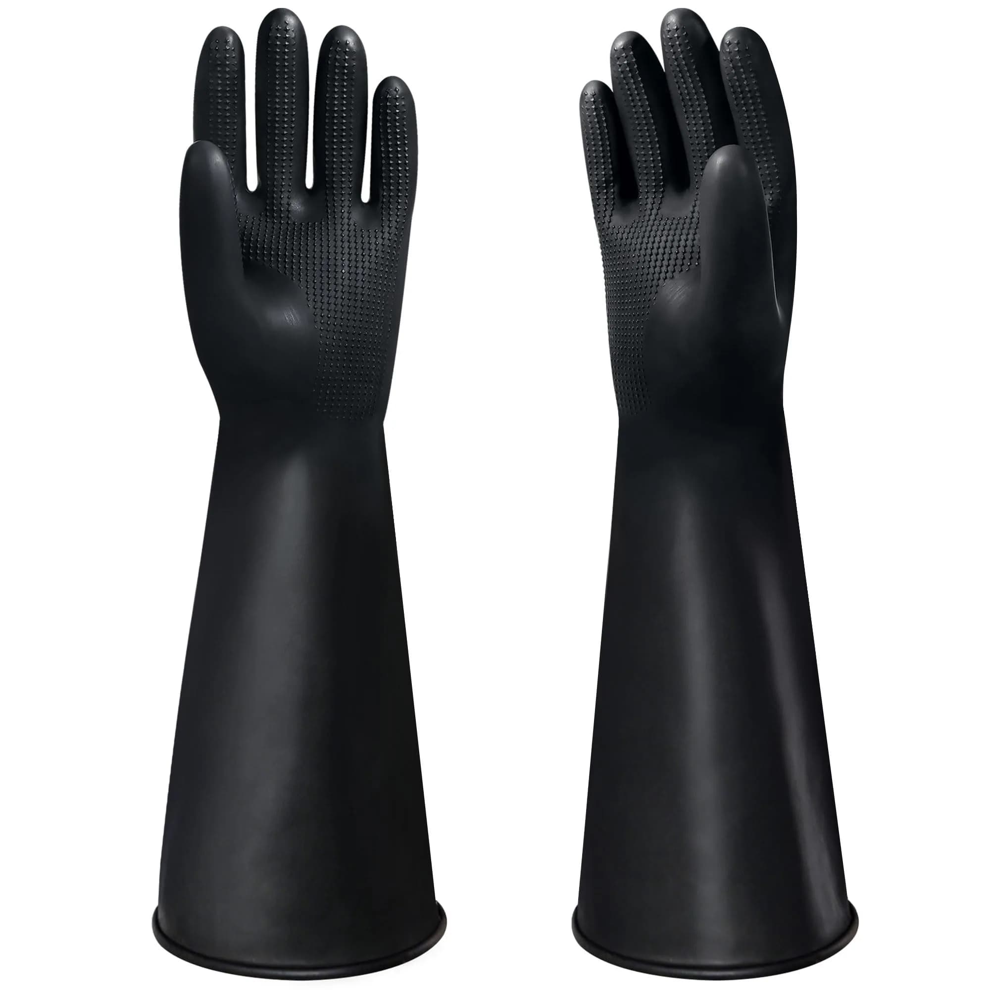 Nobgum 18-inch Chemical Resistant Gloves | Black, Heavy Duty Rubber Industrial Safety Gloves for Cleaning, Gardening, Dishwashing - main product image