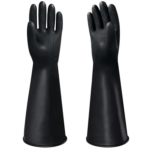 Nobgum 18-inch Chemical Resistant Gloves | Black, Heavy Duty Rubber Industrial Safety Gloves for Cleaning, Gardening, Dishwashing thumbnail 1