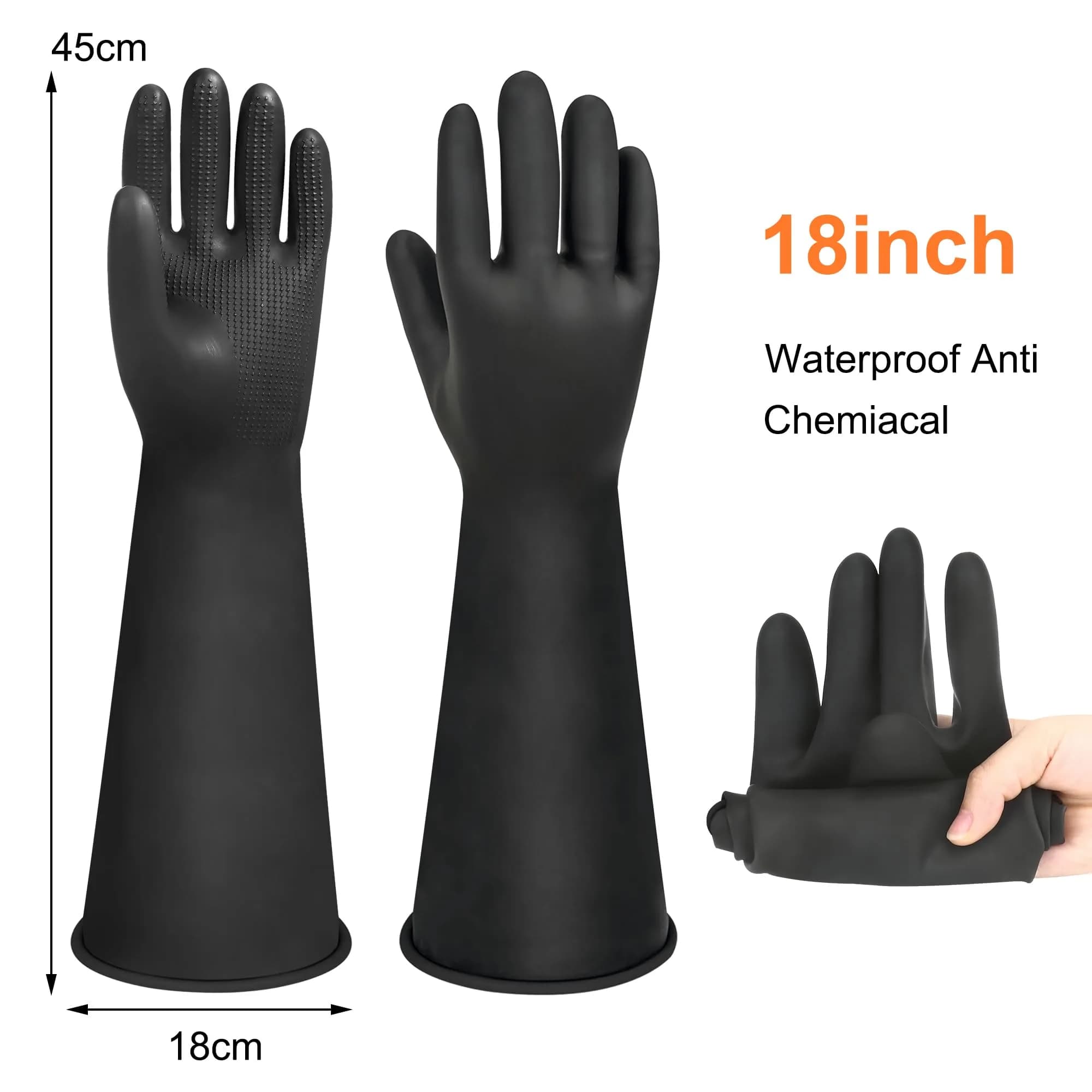 Nobgum 18-inch Chemical Resistant Gloves | Black, Heavy Duty Rubber Industrial Safety Gloves for Cleaning, Gardening, Dishwashing - view 2