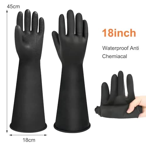 Nobgum 18-inch Chemical Resistant Gloves | Black, Heavy Duty Rubber Industrial Safety Gloves for Cleaning, Gardening, Dishwashing thumbnail 2