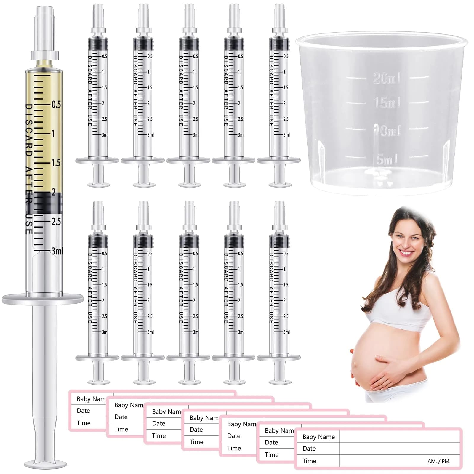 TrelaCo 3ml Colostrum Syringes with Caps & 20ml Cup (100 Sets) | Sterile, Needle-Free Harvesting for Breast Milk Storage - main product image