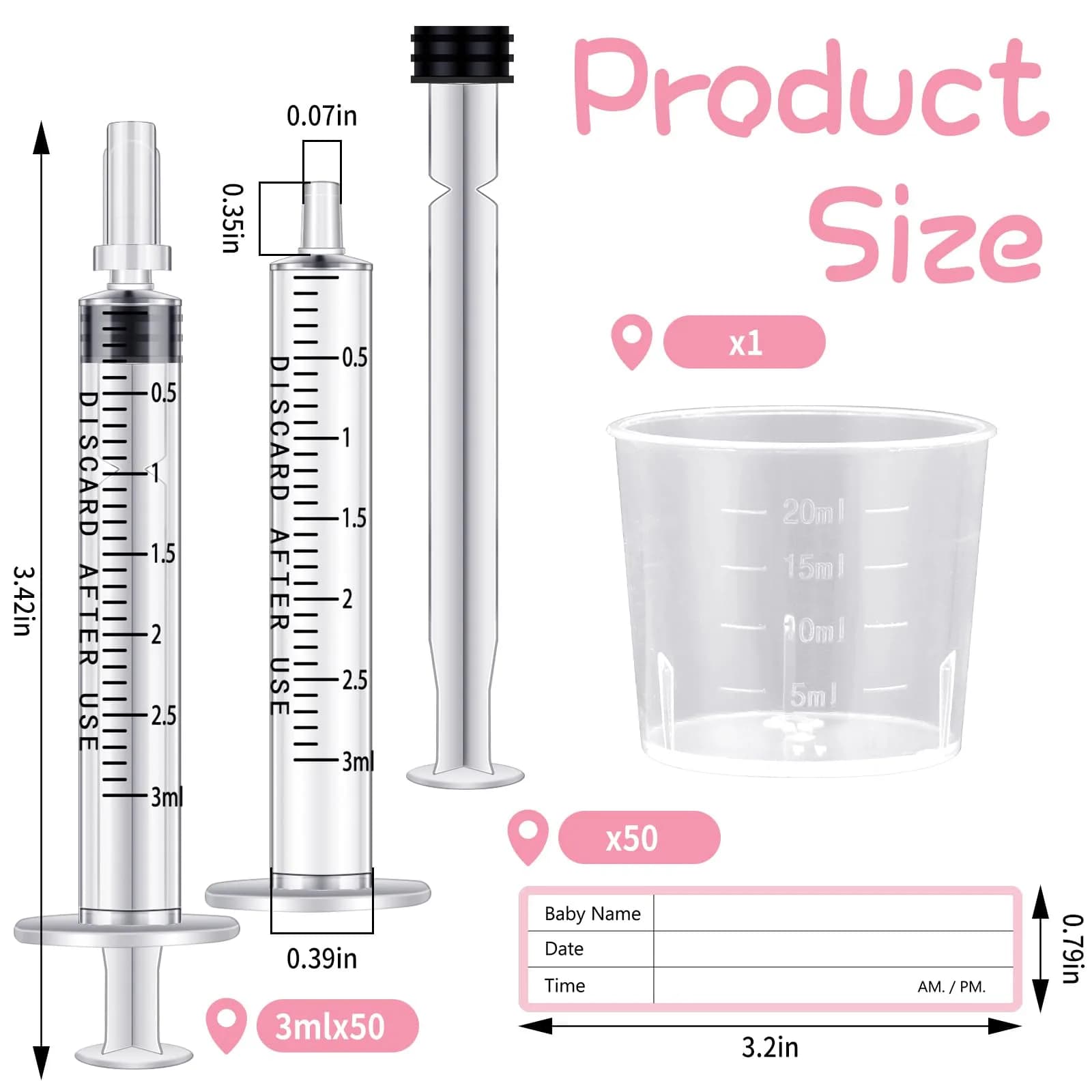 TrelaCo 3ml Colostrum Syringes with Caps & 20ml Cup (100 Sets) | Sterile, Needle-Free Harvesting for Breast Milk Storage - view 2