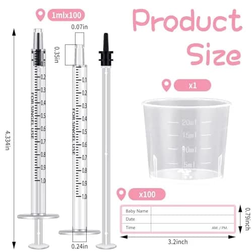 TrelaCo 1ml Colostrum Syringes with Caps & 20ml Cup | 100 Sterile Sets for Breast Milk Collection thumbnail 2