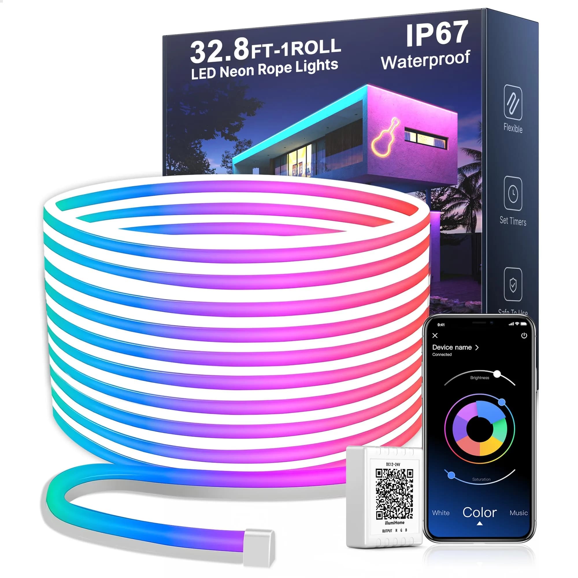 Nexillumi Neon LED Rope Lights 32.8FT | Waterproof RGB Strip for Bedroom & Outdoors — 32.8FT