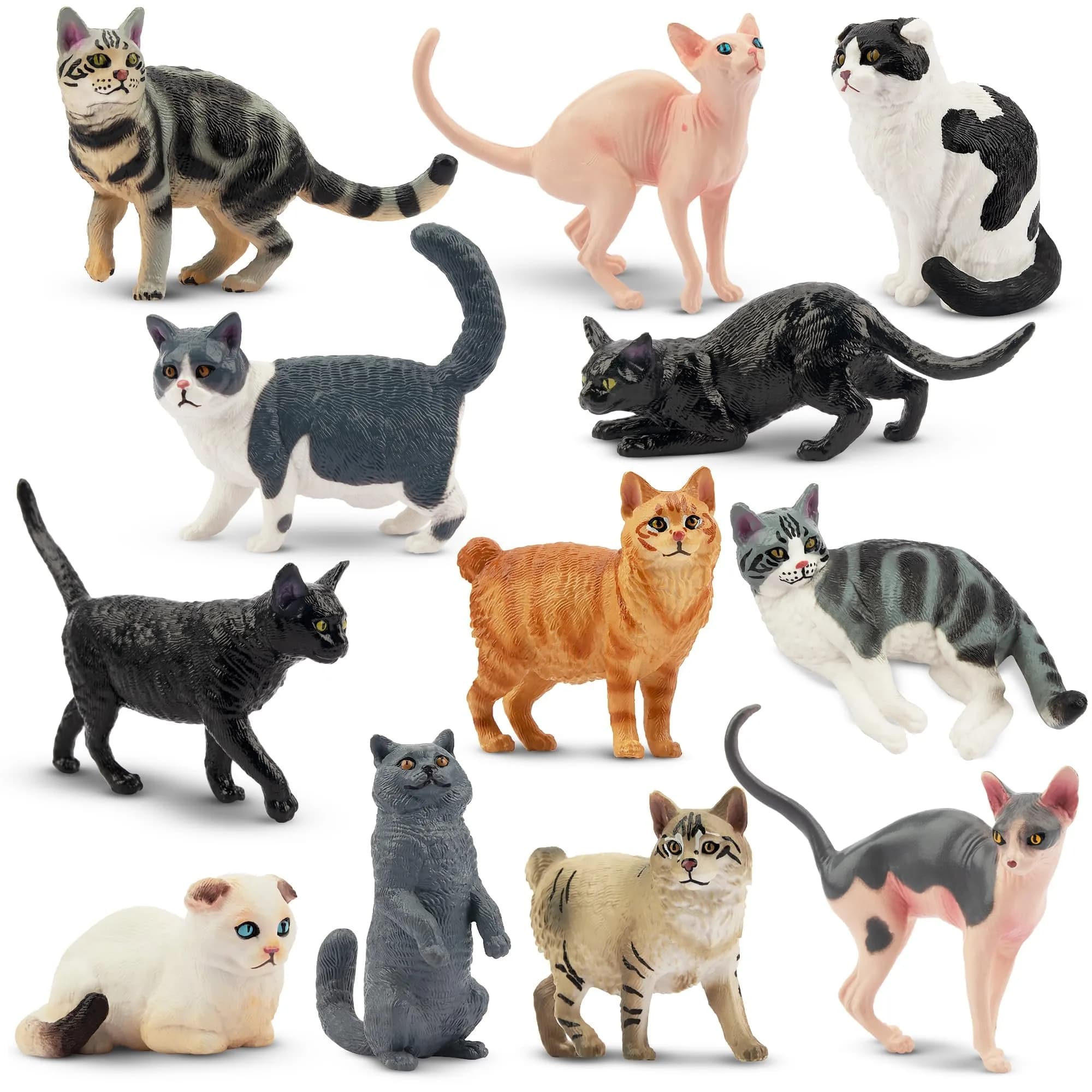 EYSCOTA 12PCS Dog Figurines Playset, Realistic Detailed Plastic Puppy Figures, Hand Painted Mini Dog Figures Toy Set Cake Toppers Easter Egg Birthday Gift for Kids Toddlers — 12P-Cats
