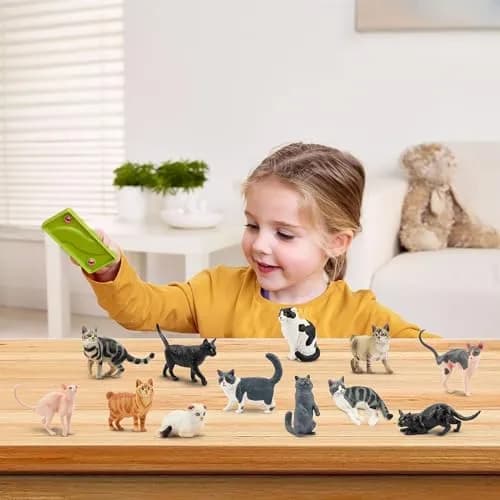 EYSCOTA 12PCS Cat Figurines | Realistic Kitten Toys & Cake Toppers for Kids & Children thumbnail 8