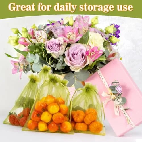 Sukh Fruit Protection Bags 6"x8" | Mesh Bags for Tree Fruits & Vegetables, Reusable, Green Nylon thumbnail 6