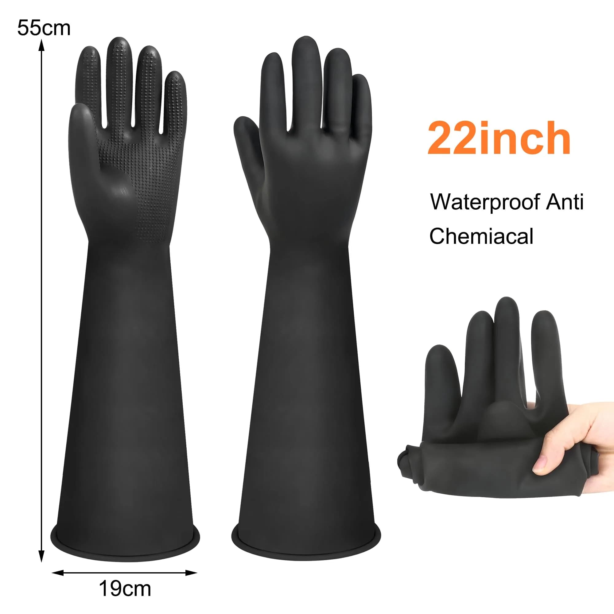 Nobgum 22-inch Chemical Resistant Latex Gloves | Heavy Duty Industrial Safety Work Gauntlets for Men - view 2