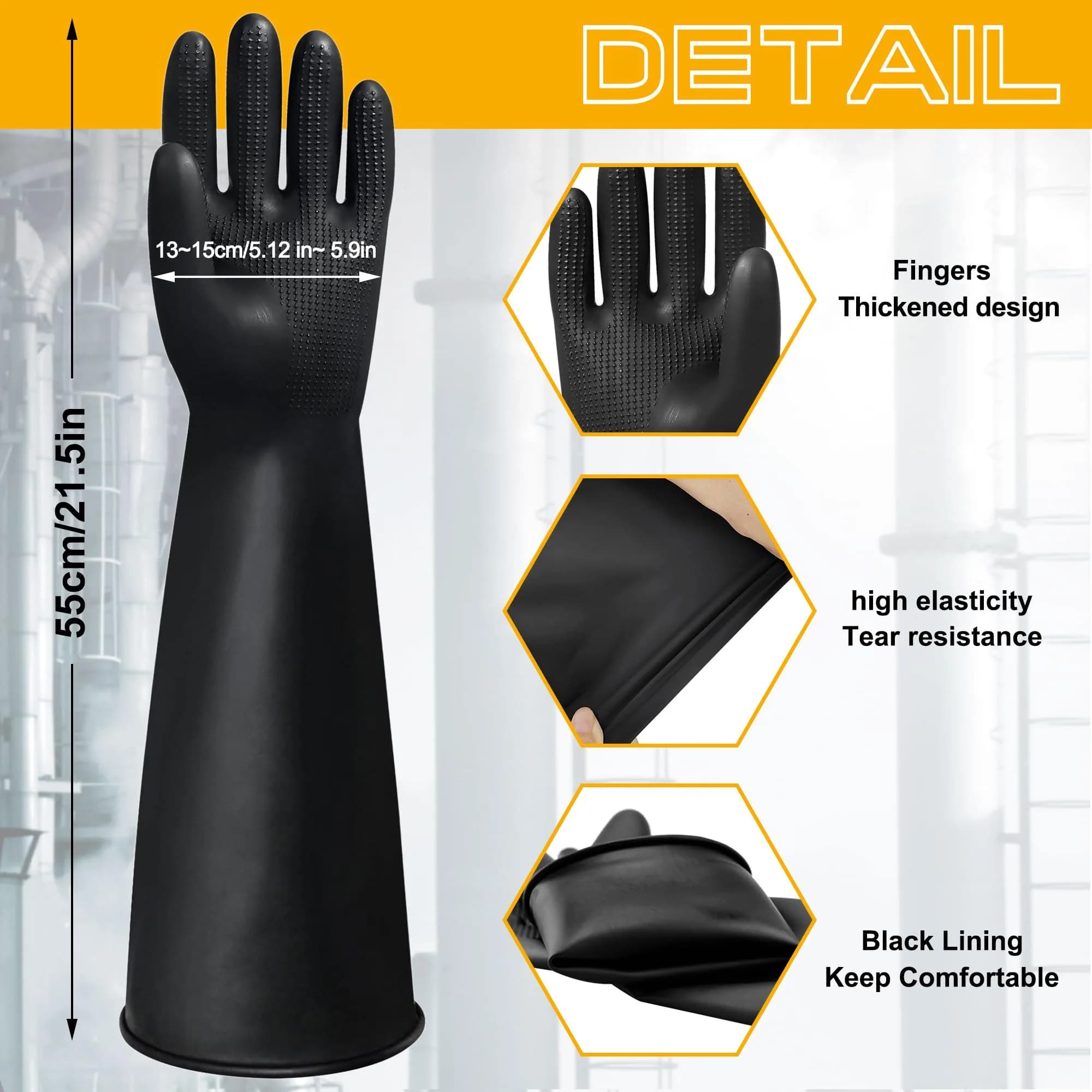 Nobgum 22-inch Chemical Resistant Latex Gloves | Heavy Duty Industrial Safety Work Gauntlets for Men - view 3
