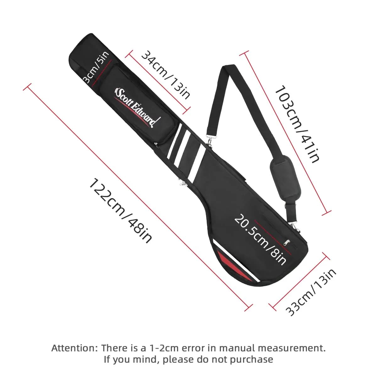 Scott Edward Foldable Golf Club Carry Bag, Portable Sunday Pencil Bag, Lightweight Waterproof Training Case, Holds 7-12 Clubs (Black White Red, 122cm/48in) - view 3