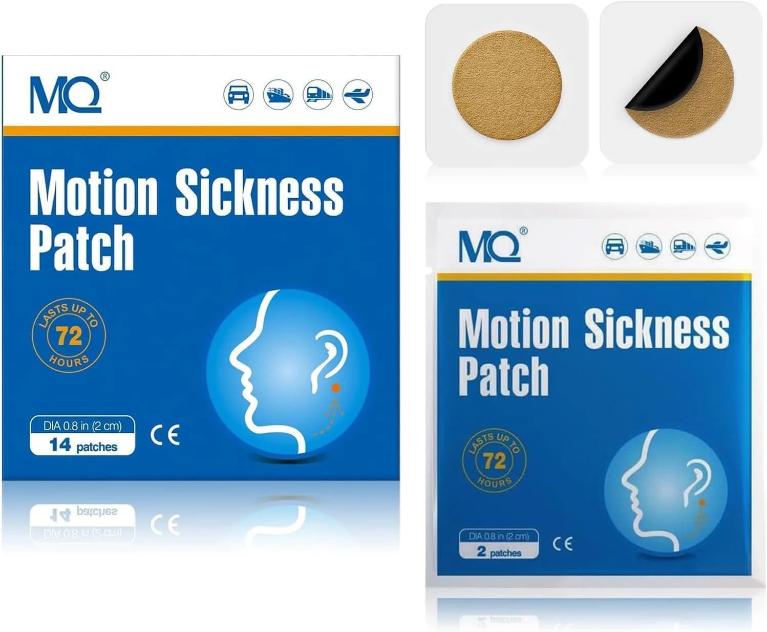 MQ 14ct Motion Sickness Patches Non Drowsy Waterproof Patch Behind Ear for Cruise Travel, Long Last 72H | Natural Herb Relief — Patch