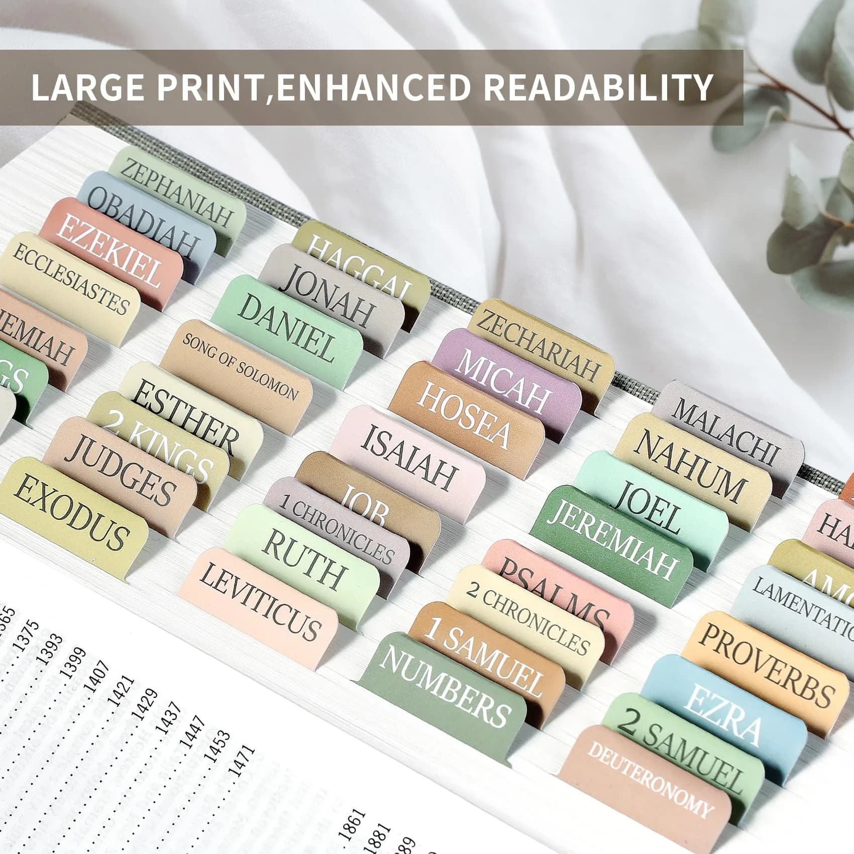 Taja Bible Tabs for Women & Men, Large Print Neutral Bible Index Tabs for Easy Navigation (39+27+9 Blank Tabs) - view 5