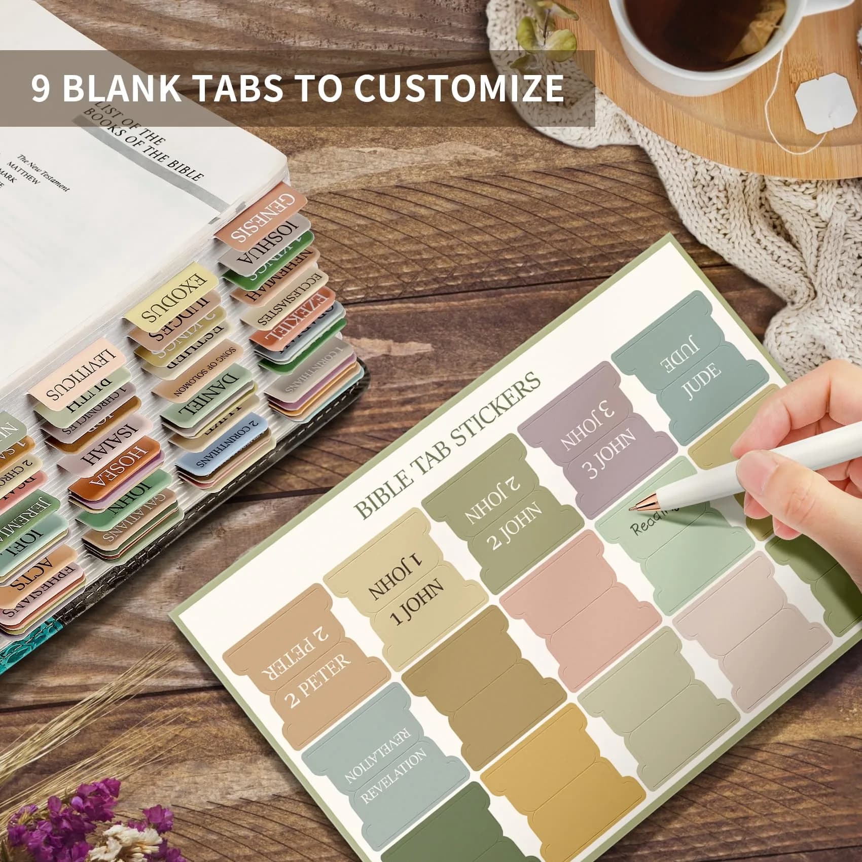 Taja Bible Tabs for Women & Men, Large Print Neutral Bible Index Tabs for Easy Navigation (39+27+9 Blank Tabs) - view 6