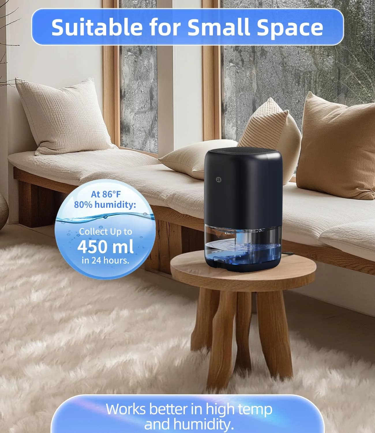 TABYIK 35 OZ Dehumidifier for Bedroom RV, Quiet Operation, 1000ml (35oz) Tank | Moisture Removal for 280 sq ft Rooms - view 3