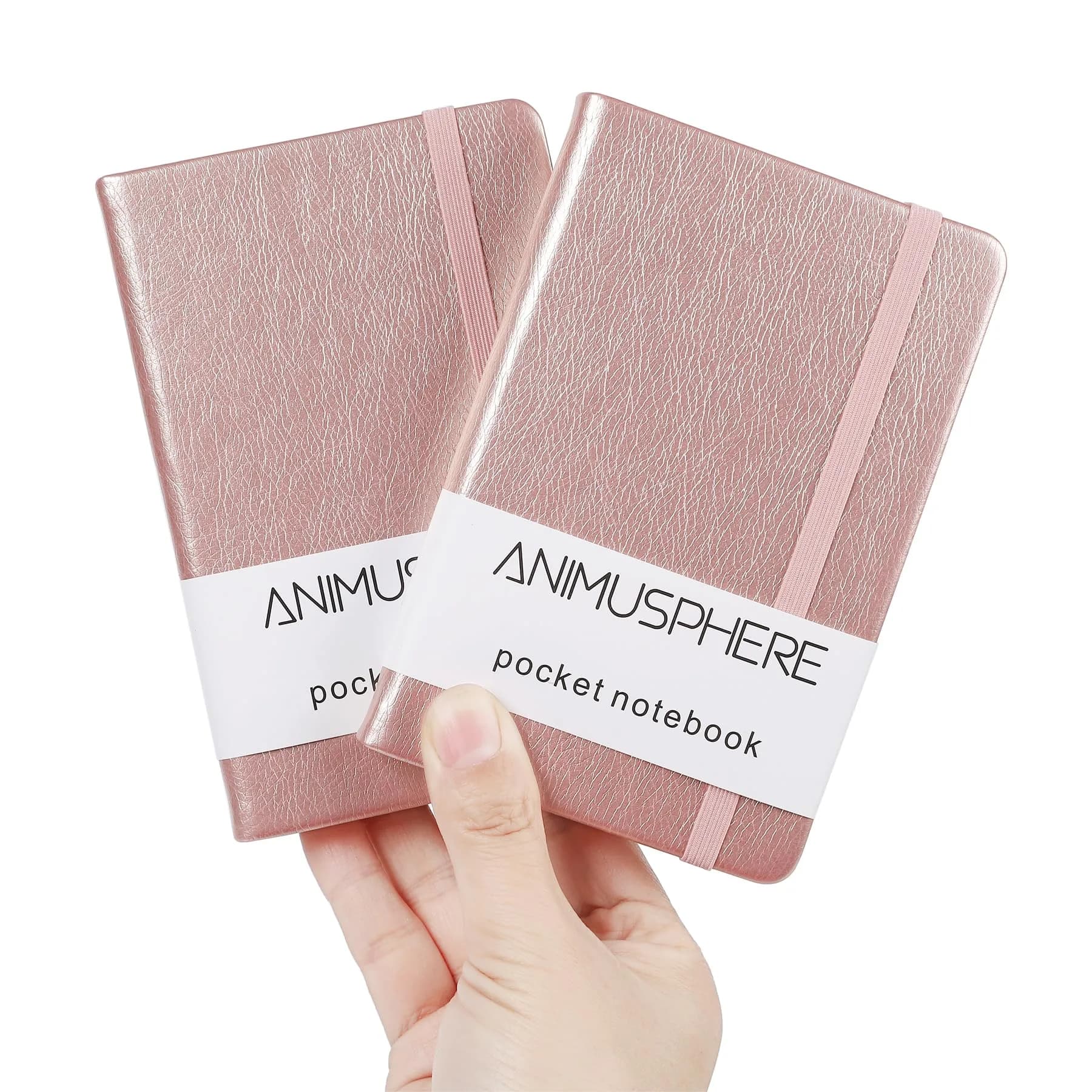 Animusphere Rose Gold 2-Pack Pocket Notebook, 4" x 5.7", Leather Cover with Pen Holder - main product image