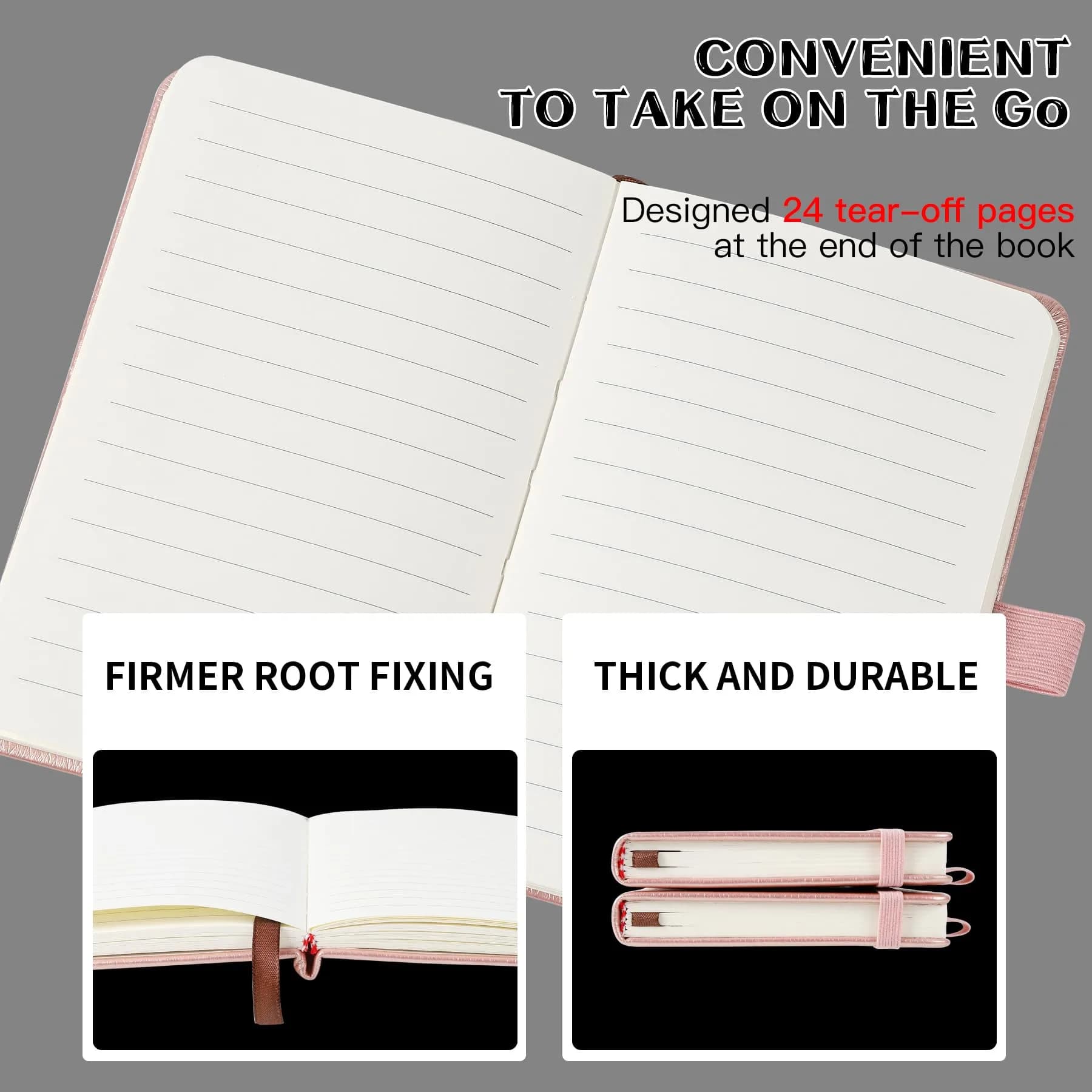 Animusphere Rose Gold 2-Pack Pocket Notebook, 4" x 5.7", Leather Cover with Pen Holder - view 3