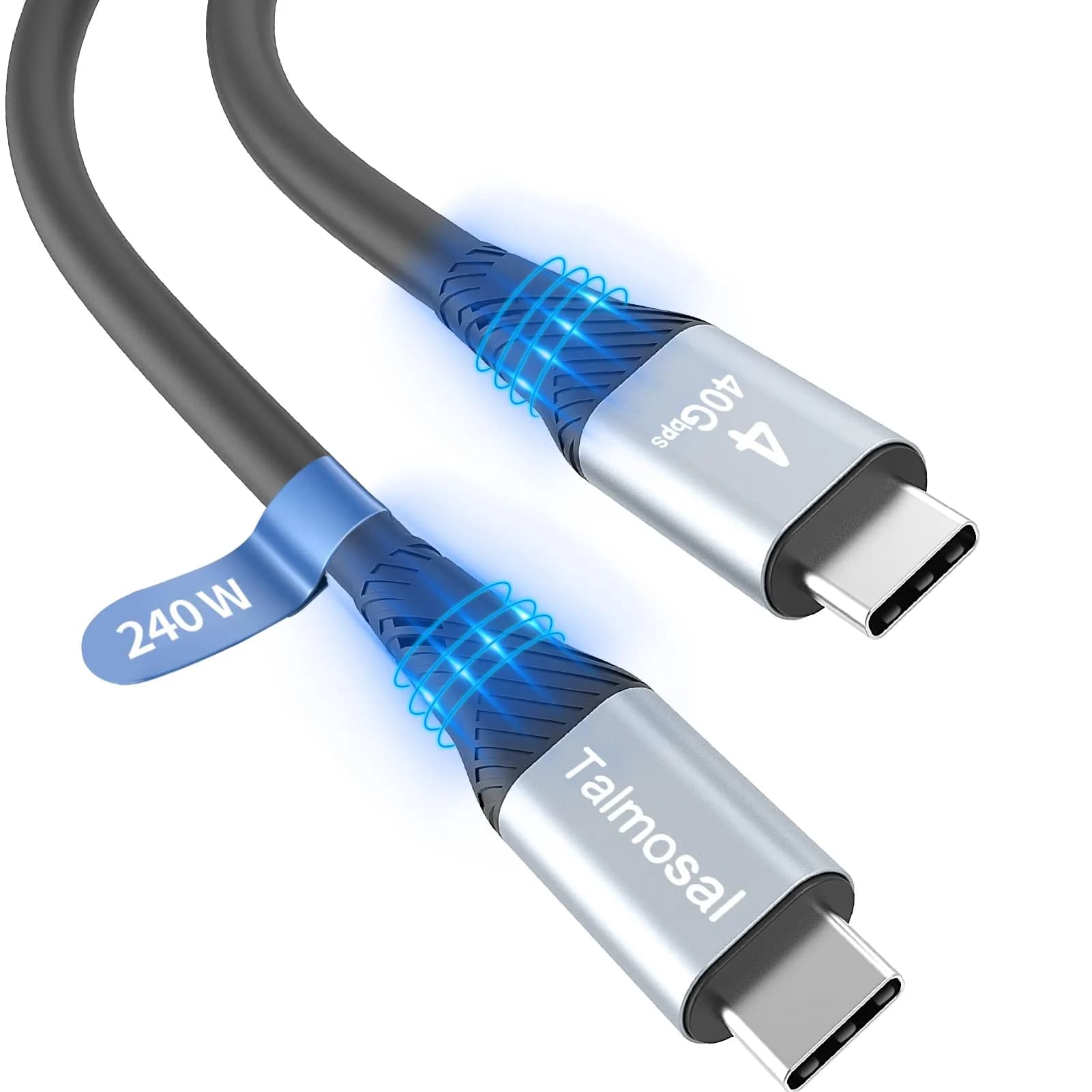 Talmosal Thunderbolt 4 Cable 3.3 ft Support 8K@60Hz, 4K@144Hz 40Gbps/240W PD Charging — Blue / Straight 10 feet