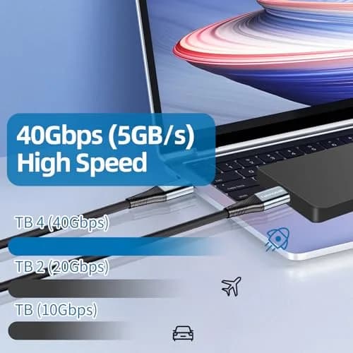 Talmosal 240W Thunderbolt 4 Cable 10 ft Support 8K@60Hz, 4K@144Hz 40Gbps/240W PD Charging for MacBook, iPhone 17, SSD, eGPU thumbnail 2