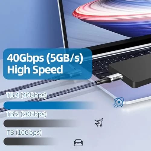 Talmosal Thunderbolt 4 Cable 3.3 ft Support 8K@60Hz, 4K@144Hz 40Gbps/240W PD Charging thumbnail 2