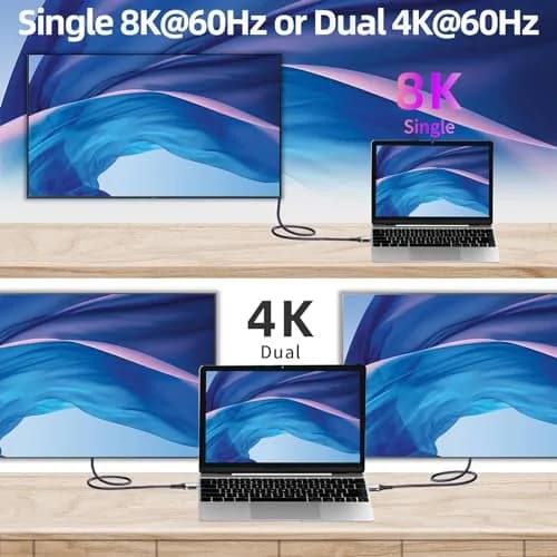Talmosal Thunderbolt 4 Cable 3.3 ft Support 8K@60Hz, 4K@144Hz 40Gbps/240W PD Charging thumbnail 3