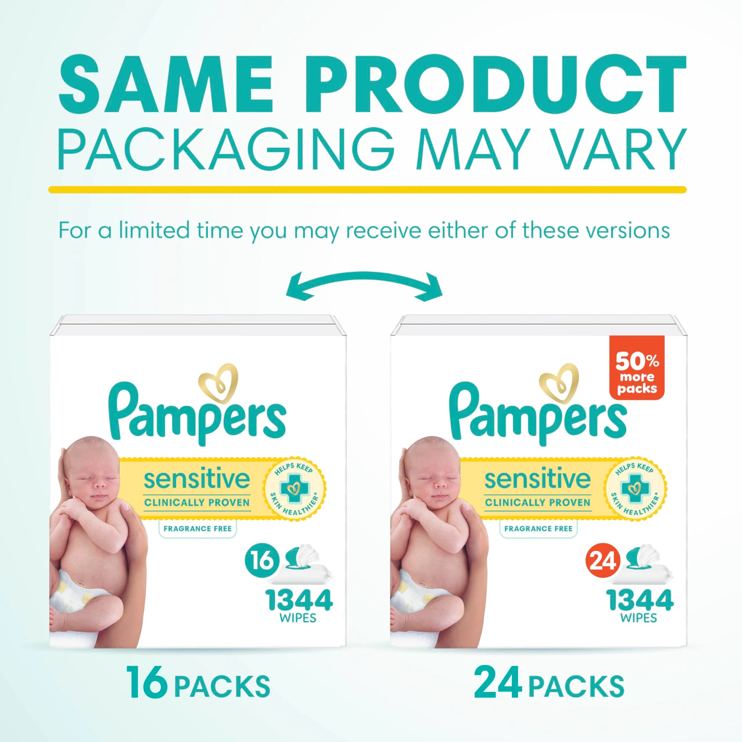 Pampers Sensitive Baby Wipes, Hypoallergenic, Fragrance-Free, 1344 Wipes (24 Packs) | Clinically Proven for Sensitive Skin - view 2