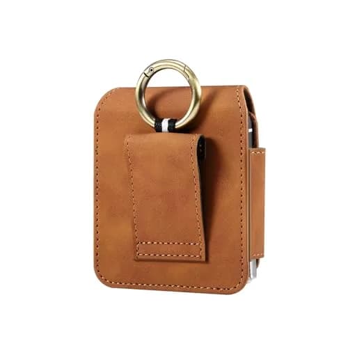 ZZ HZYISIDA Faux Leather Phone Holster Pouch Belt Clip for Motorola Razr+ 2025/2024, Razr 50 Ultra, Samsung Galaxy Z Flip 6/5/4, Brown | Fits Phones Up to 6.7 Inches thumbnail 2