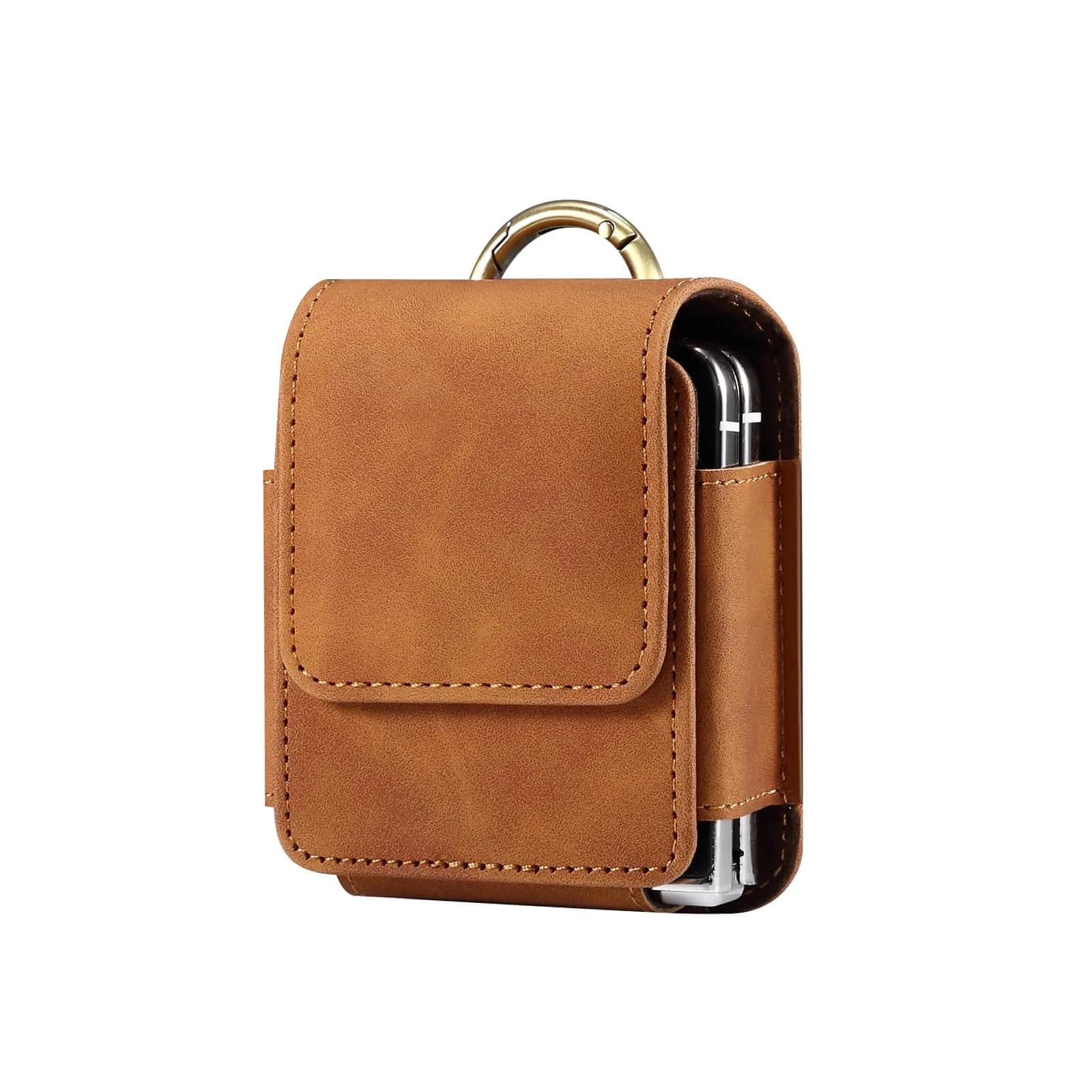 ZZ HZYISIDA Faux Leather Phone Holster Pouch Belt Clip for Motorola Razr+ 2025/2024, Razr 50 Ultra, Samsung Galaxy Z Flip 6/5/4, Brown | Fits Phones Up to 6.7 Inches - main product image