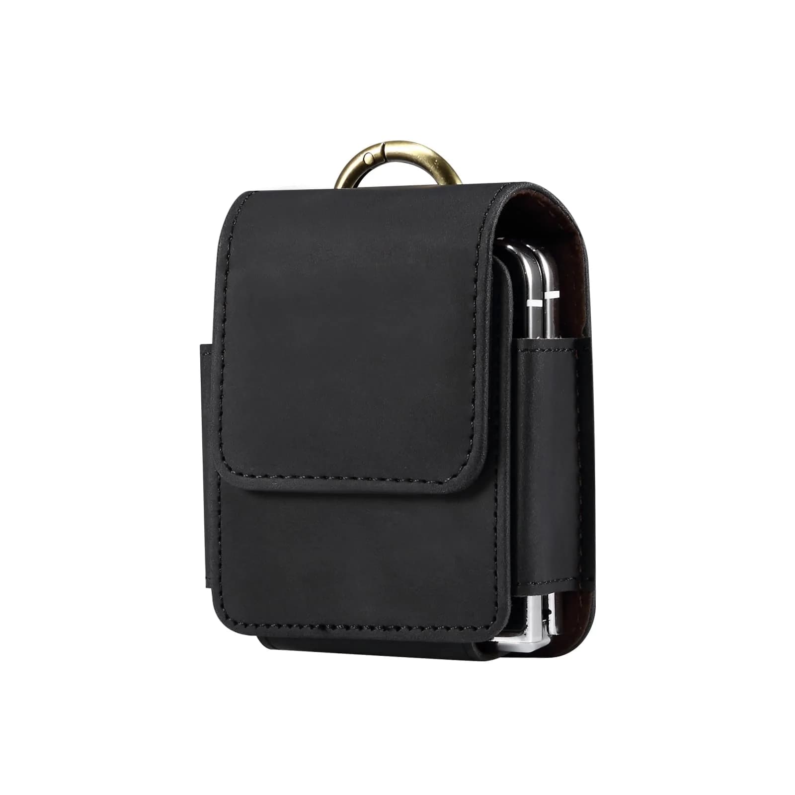 ZZ HZYISIDA Black Cell Phone Holster Pouch with Belt Clip for Motorola Razr+ 2025 & Samsung Galaxy Z Flip 7 (Nylon) — Black