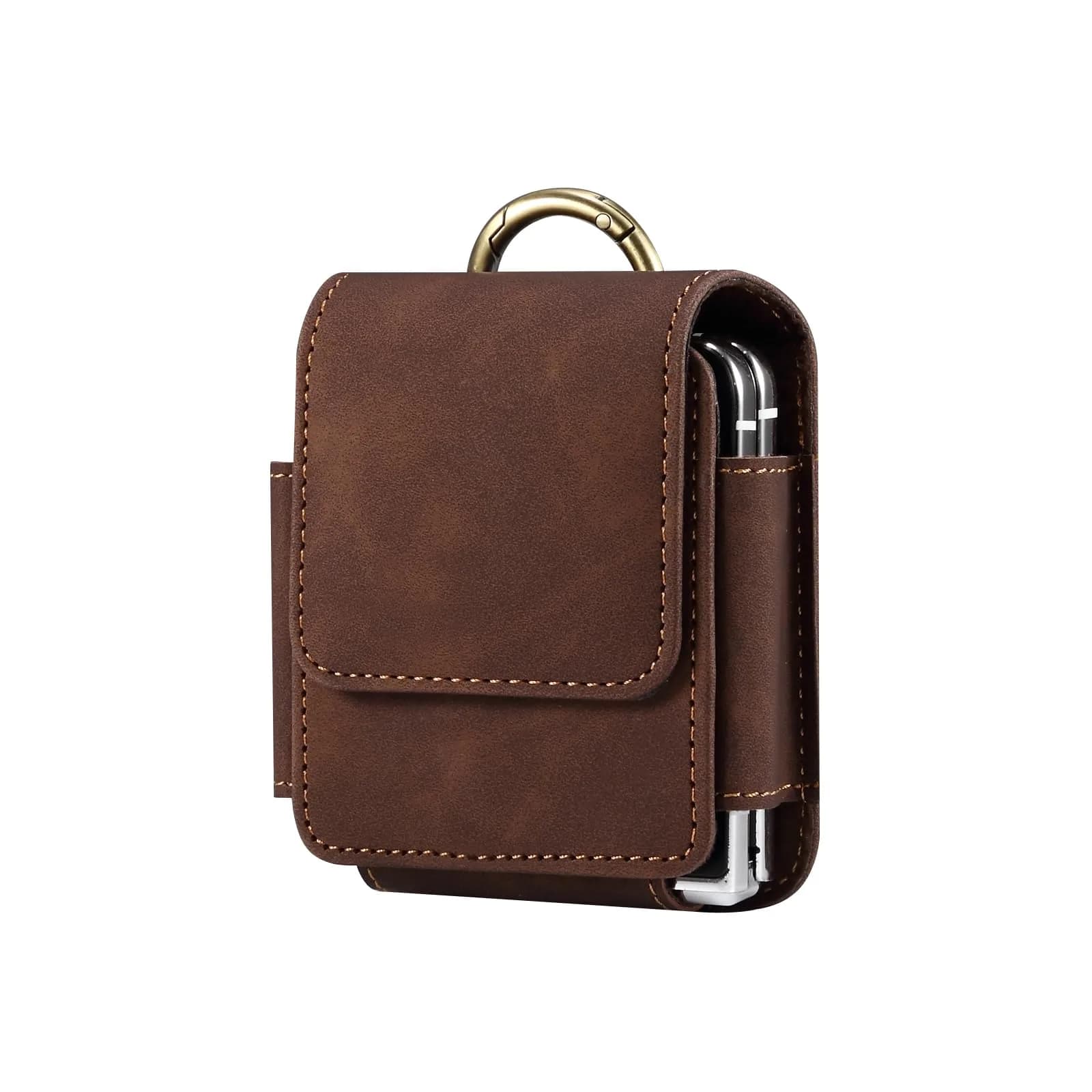 ZZ HZYISIDA Faux Leather Phone Holster Pouch Belt Loop Clip Case for Motorola Razr+ 2025, Galaxy Z Flip 7 (Coffee) | Fits Multiple Foldable Phones — Coffee