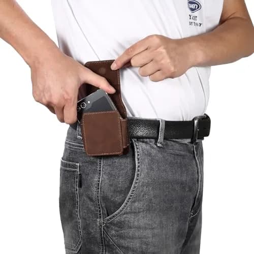 ZZ HZYISIDA Faux Leather Phone Holster Pouch Belt Loop Clip Case for Motorola Razr+ 2025, Galaxy Z Flip 7 (Coffee) | Fits Multiple Foldable Phones thumbnail 5