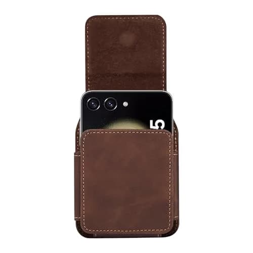 ZZ HZYISIDA Faux Leather Phone Holster Pouch Belt Loop Clip Case for Motorola Razr+ 2025, Galaxy Z Flip 7 (Coffee) | Fits Multiple Foldable Phones thumbnail 3