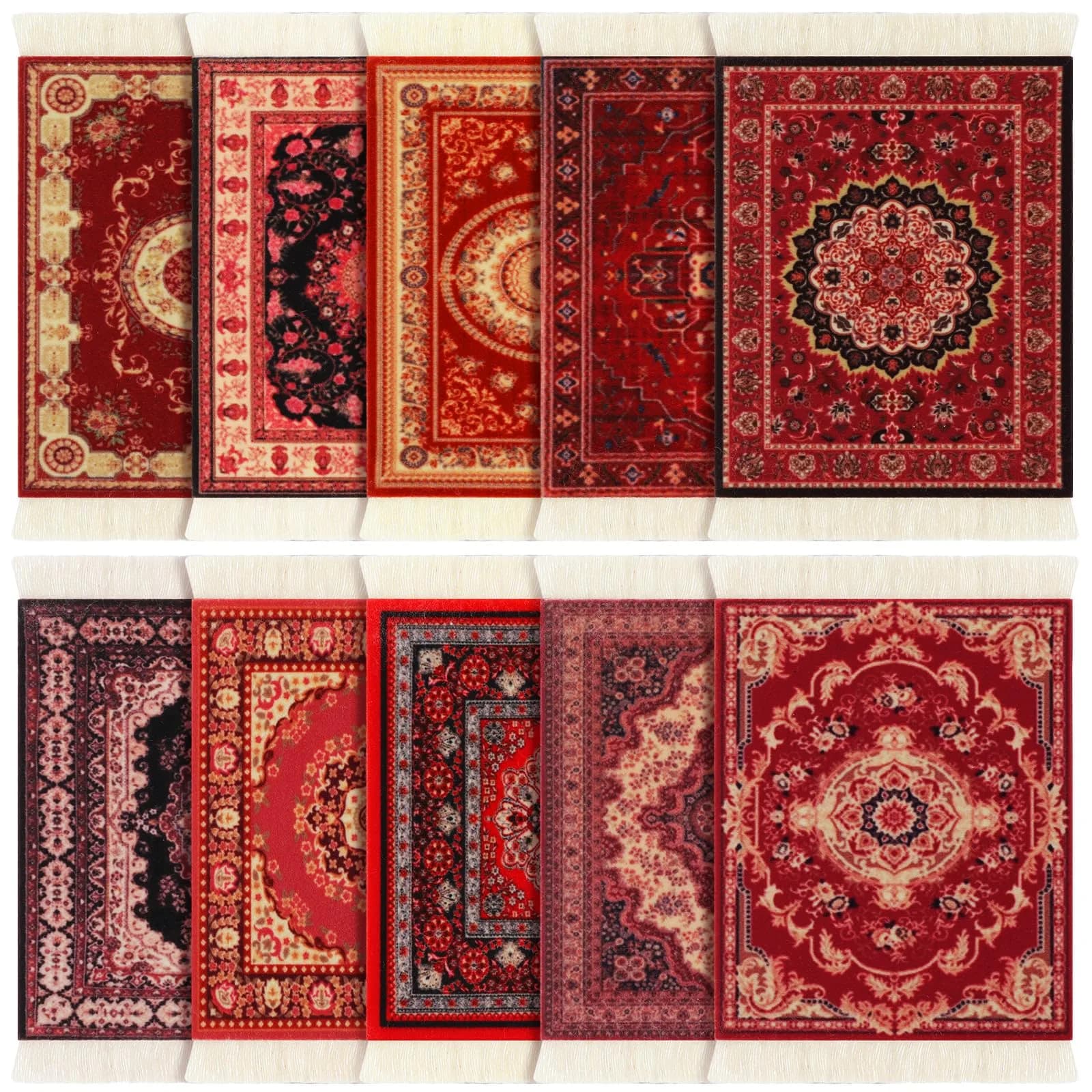 Preboun Rug Style Coasters Set of 10 | Vibrant Oriental Rug Design for Home & Office
